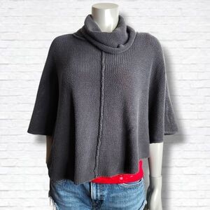 Wooden Ships Dark Grey Knit Turtleneck Crop Poncho One Size